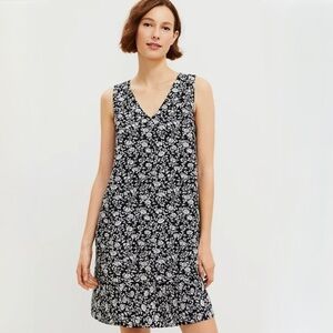 Loft Linen V-Neck Floral Mini Shift Dress Black/White